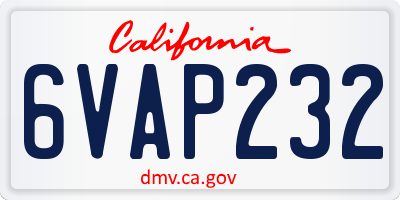 CA license plate 6VAP232