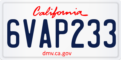 CA license plate 6VAP233