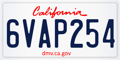 CA license plate 6VAP254