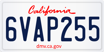 CA license plate 6VAP255