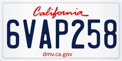 CA license plate 6VAP258