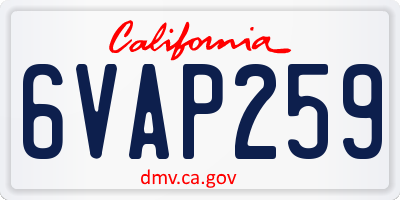 CA license plate 6VAP259