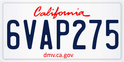 CA license plate 6VAP275