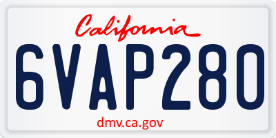 CA license plate 6VAP280