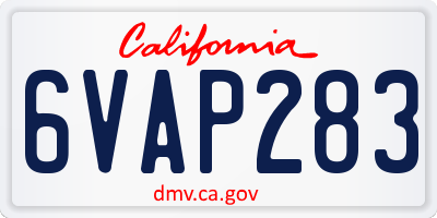 CA license plate 6VAP283