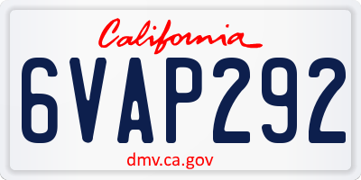 CA license plate 6VAP292
