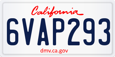 CA license plate 6VAP293