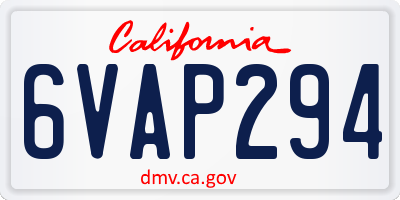 CA license plate 6VAP294