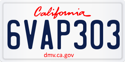 CA license plate 6VAP303