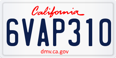 CA license plate 6VAP310