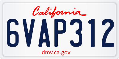 CA license plate 6VAP312
