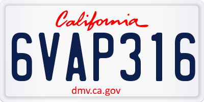 CA license plate 6VAP316
