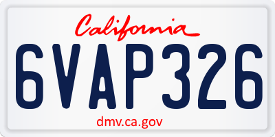 CA license plate 6VAP326