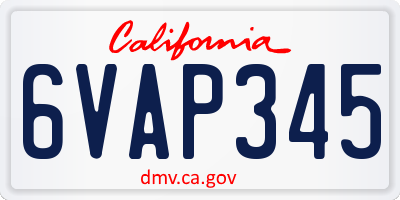 CA license plate 6VAP345