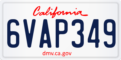 CA license plate 6VAP349