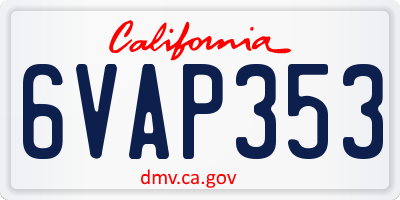 CA license plate 6VAP353