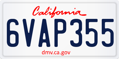 CA license plate 6VAP355