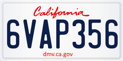 CA license plate 6VAP356