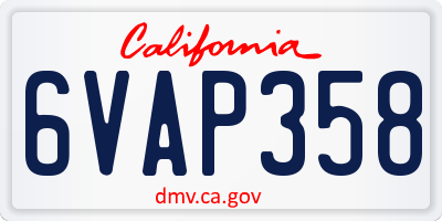 CA license plate 6VAP358