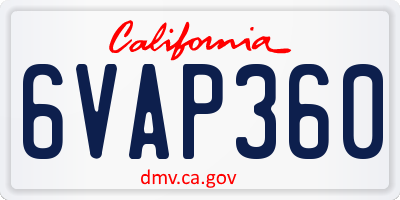 CA license plate 6VAP360
