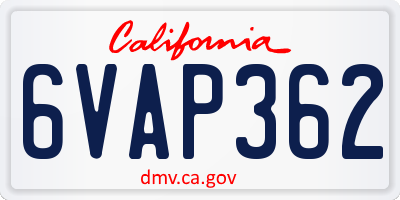 CA license plate 6VAP362