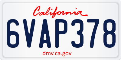 CA license plate 6VAP378