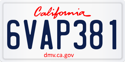 CA license plate 6VAP381