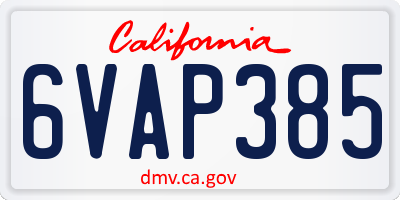 CA license plate 6VAP385