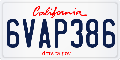 CA license plate 6VAP386
