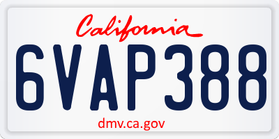 CA license plate 6VAP388