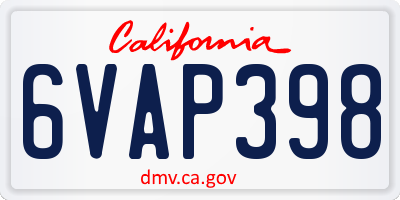 CA license plate 6VAP398
