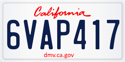 CA license plate 6VAP417