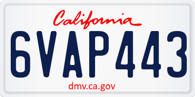 CA license plate 6VAP443