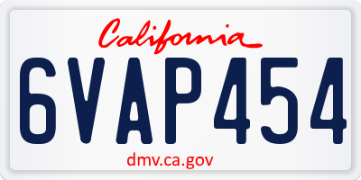CA license plate 6VAP454