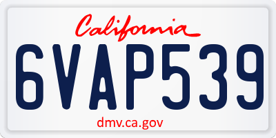 CA license plate 6VAP539