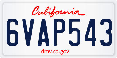 CA license plate 6VAP543
