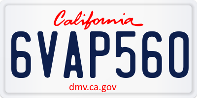 CA license plate 6VAP560