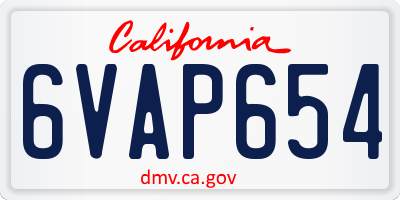 CA license plate 6VAP654