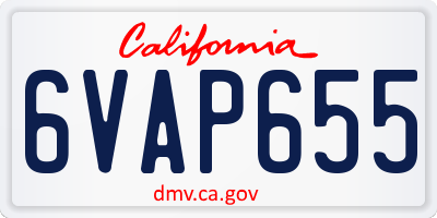 CA license plate 6VAP655