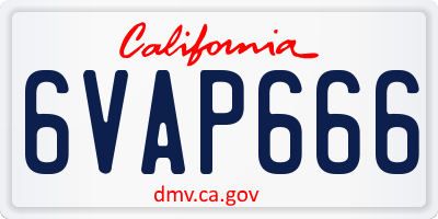 CA license plate 6VAP666