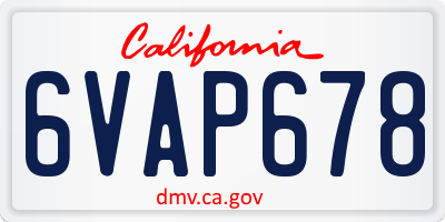CA license plate 6VAP678