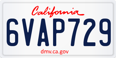 CA license plate 6VAP729