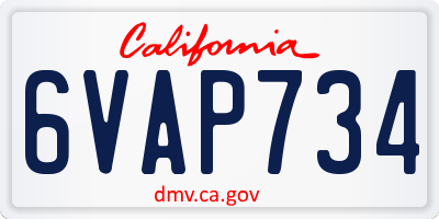 CA license plate 6VAP734