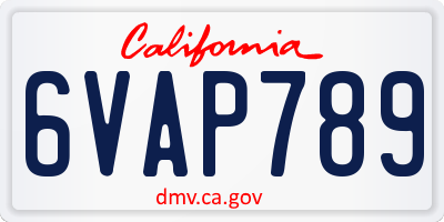 CA license plate 6VAP789