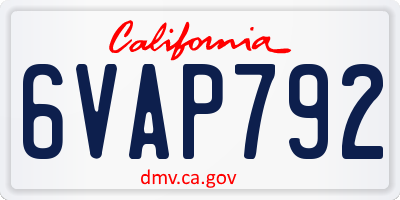 CA license plate 6VAP792