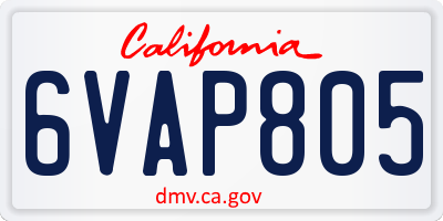 CA license plate 6VAP805