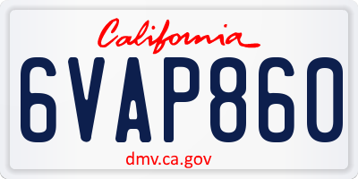 CA license plate 6VAP860
