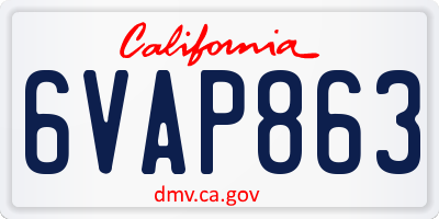 CA license plate 6VAP863