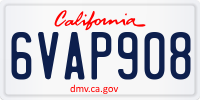 CA license plate 6VAP908