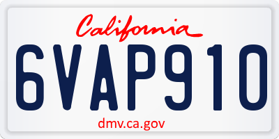 CA license plate 6VAP910